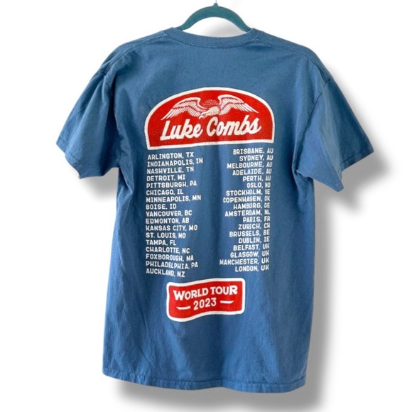 Luke Combs Wings World Tour 2023 Blue T-Shirt Unisex/Men's Size Medium Band Tee - Picture 2 of 16